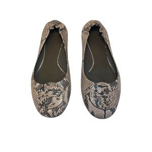 Tory Burch Ballet Flats, Embossed Snakeskin Beige, Gray & Black, Size 10